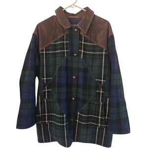 Vintage Express Barn Coat Plaid Wool Suede Women's Reversible Canvas Jacket M